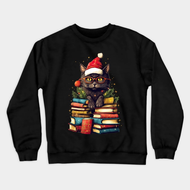 Christmas Cat Books funny Crewneck Sweatshirt by AliZaidzjzx